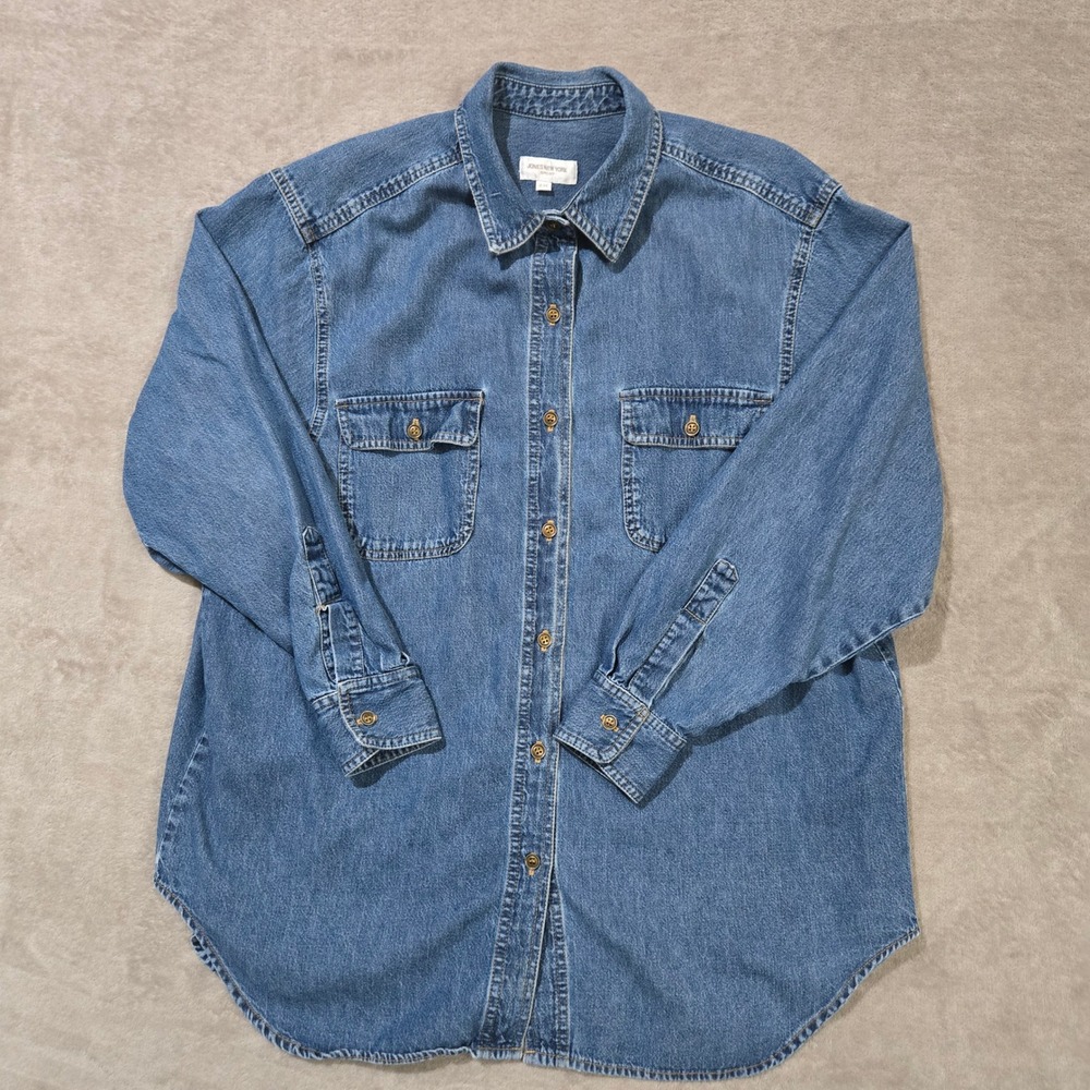 Jones New York Sport Denim Shirt Women 2X Western Utility Chore Cowgirl 90s